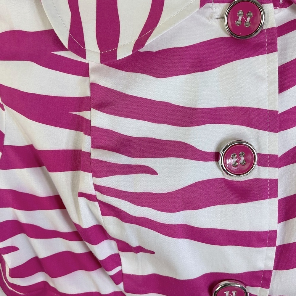 Soulmates Jacket Zebra Animal Print Coat Lined Button Up Barbie Pink White M JR - Picture 12 of 16